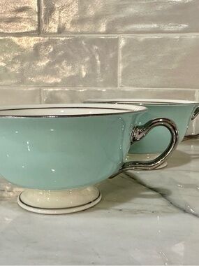 Tiffany Blue! Two Castleton “Turquoise” Porcelain MCM China Espresso/ Teacups